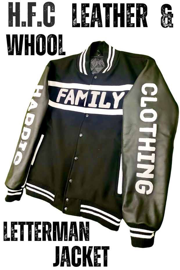 CUSTOM H.F.C LEATHER LETTERMAN JACKET (BLACK/WHITE)