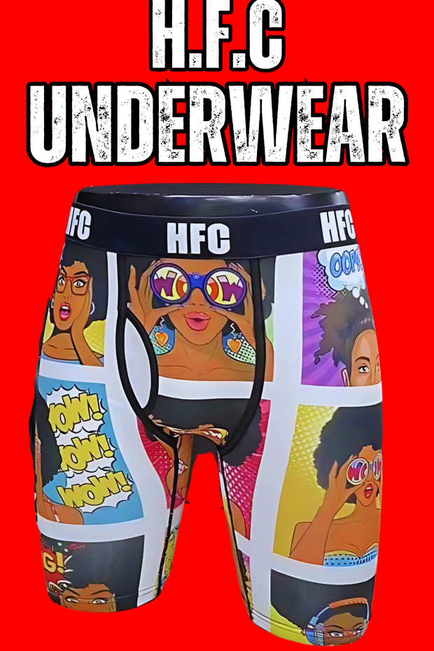 H.F.C CUSTOM COMIC SRTIP (MIDWAY) BOXERS. (FRONT VIEW)