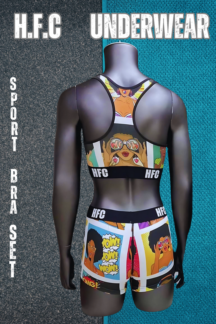 H.F.C CUSTOM COMIC STRIP SPORT BRA SET (BACK VIEW)