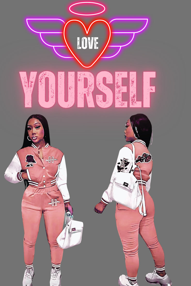 H.F.C PINK & WHITE " LOVE YOURSELF" SWEAT SUIT