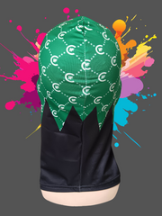 ( GREEN ) H.F.C DESIGNER BALACLAVA, WITH CUSTOM H.F.C LOGO DESIGN. ( BACK VIEW )