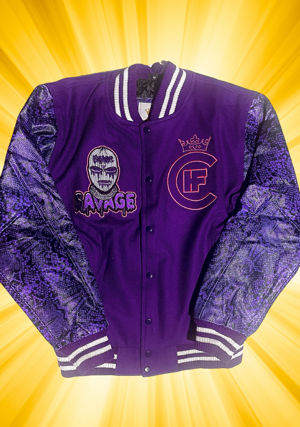 HFC- CUSTOM LEATHER (SNAKE PRINT) 'MONEY BAGS' LETTERMAN JACKET.