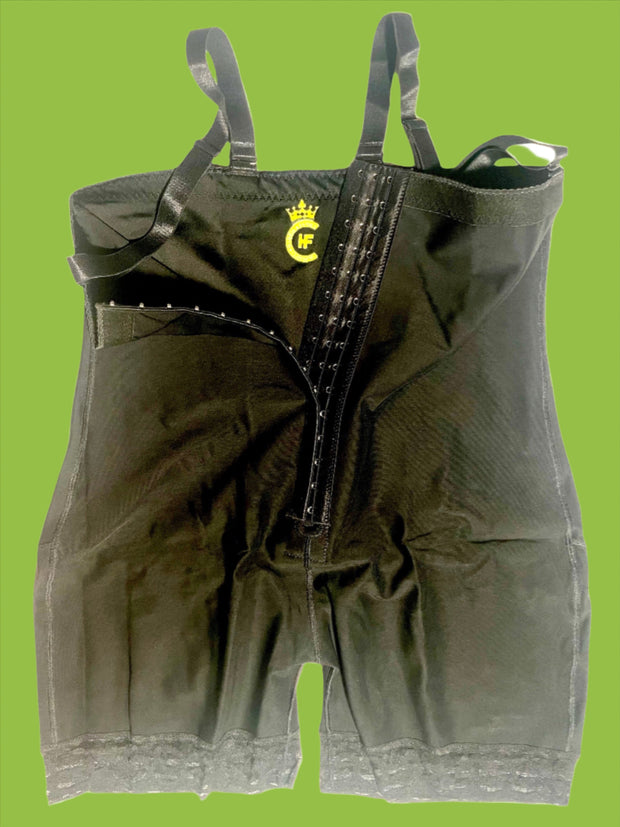 SUSPENDER STYLE SHORTS FOR EXTRA SUPPORT. DISPLAYING HFC CROWN LOGO.  (FRONT VIEW)