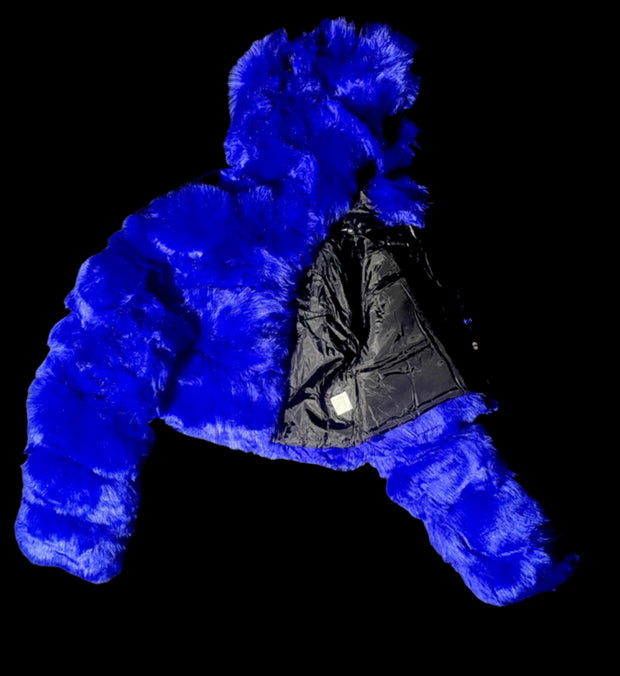 H.F.C (BLUE) FAUX FUR JACKET WITH HOODIE