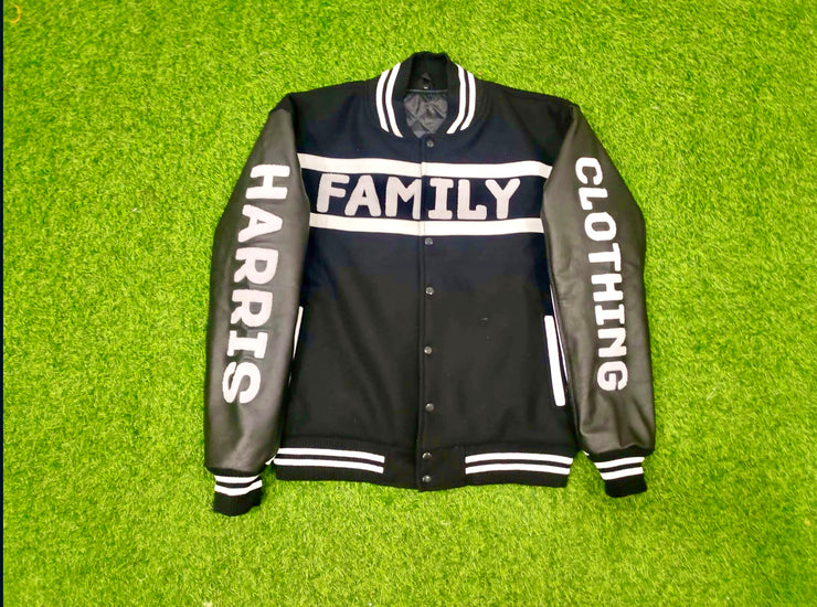 H.F.C - 2 TONE LEATHER LETTERMAN JACKET (FRONT VIEW)