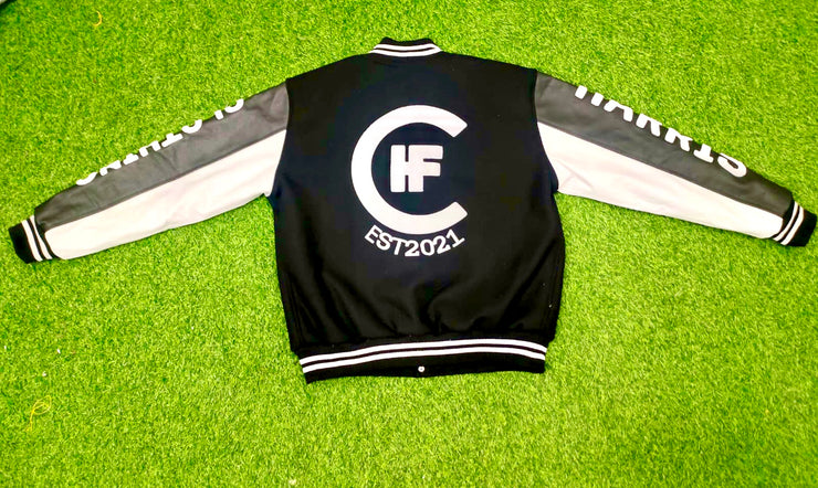 H.F.C 2 TONE LEATHER LETTERMAN JACKET (BACK VIEW) 