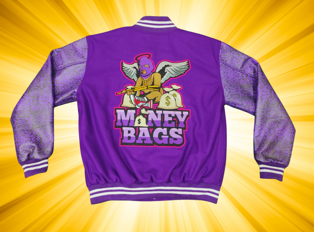 HFC- CUSTOM LEATHER (SNAKE PRINT) 'MONEY BAGS' LETTERMAN JACKET.