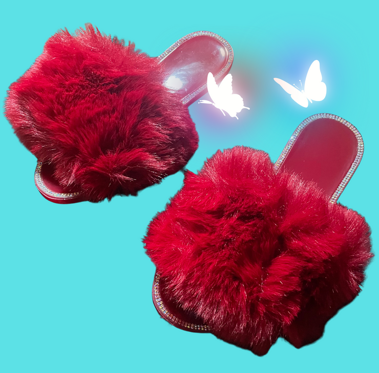 MARRON H.F.C FAUX FUR SLIPPERS.