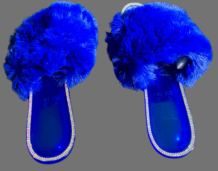 HAND CRAFTED BLUE FAUX FUR.