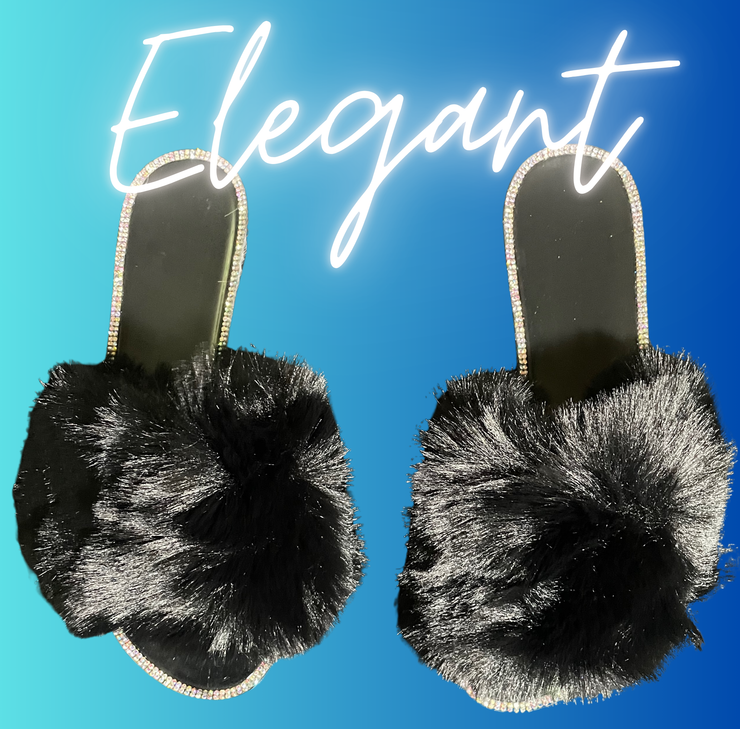 ELEGANT H.F.C FAUX FUR SLIPPRS. (BLACK)