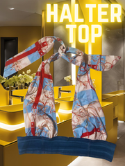 H.F.C-(2 PIECE) DENIM VELVETY WRINKLED DRESS WITH  HALTER TOP (SET)