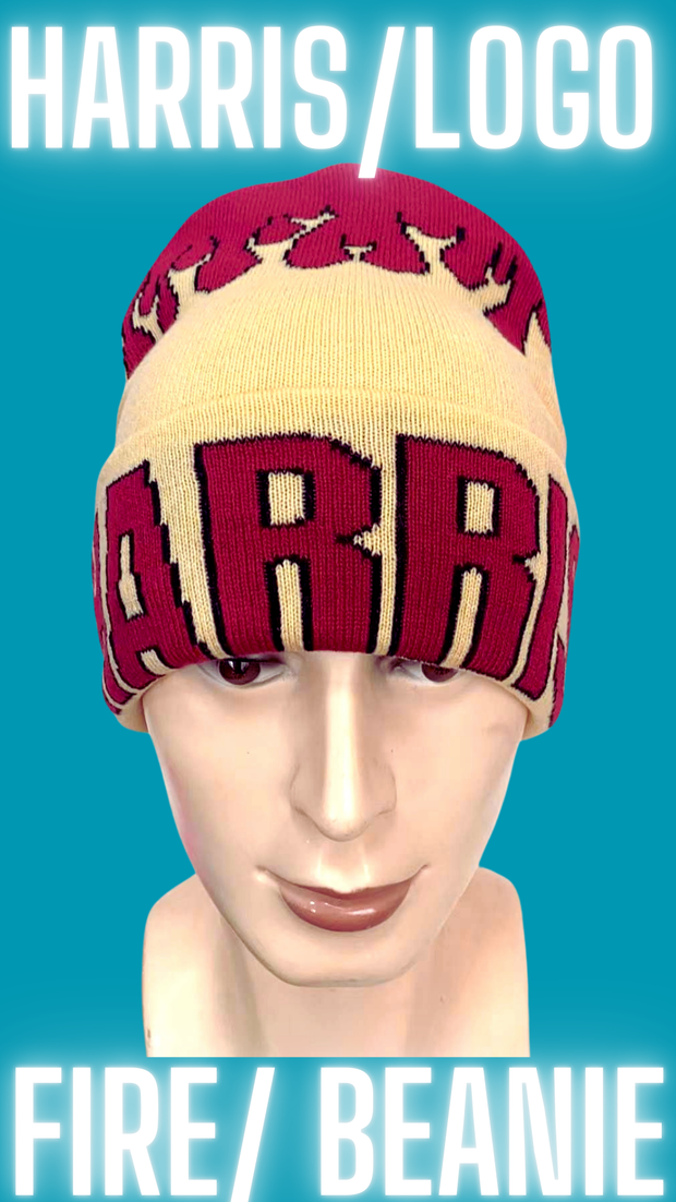 MAROON & BIEGE CUSTOM H.F.C FIRE LOGO BEANIE.