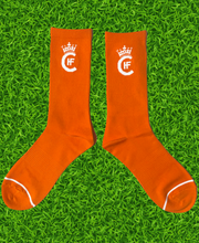 ORANGE SOCKS WITH CUSTOM WHITE H.F.C CROWN LOGO