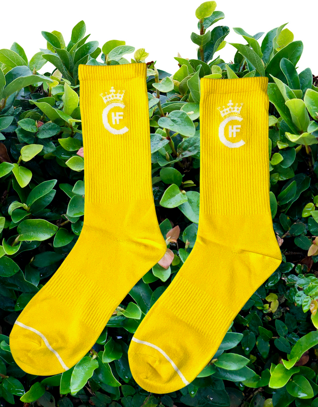 YELLOW H.F.C CROWN LOGO SOCKS.