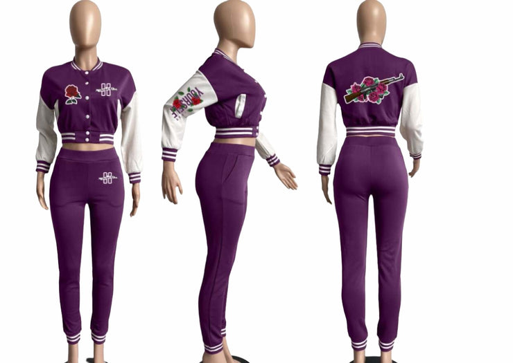 CUSTOM H.F.C. ( LOVE YOURSELF ) PURPLE EMBROIDERY SWEAT SUIT