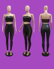 HFC- BLACK SEE THROUGH JOGGER SET.  (FRONT,SIDE,BACK VIEW)